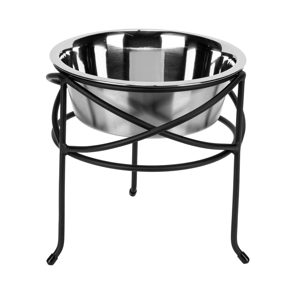 Mesh Single Diner - Contemporary Wrought Iron Stand w/ Elevated Dog Bowl Food, Water (5" / 7" / 10" Tall)