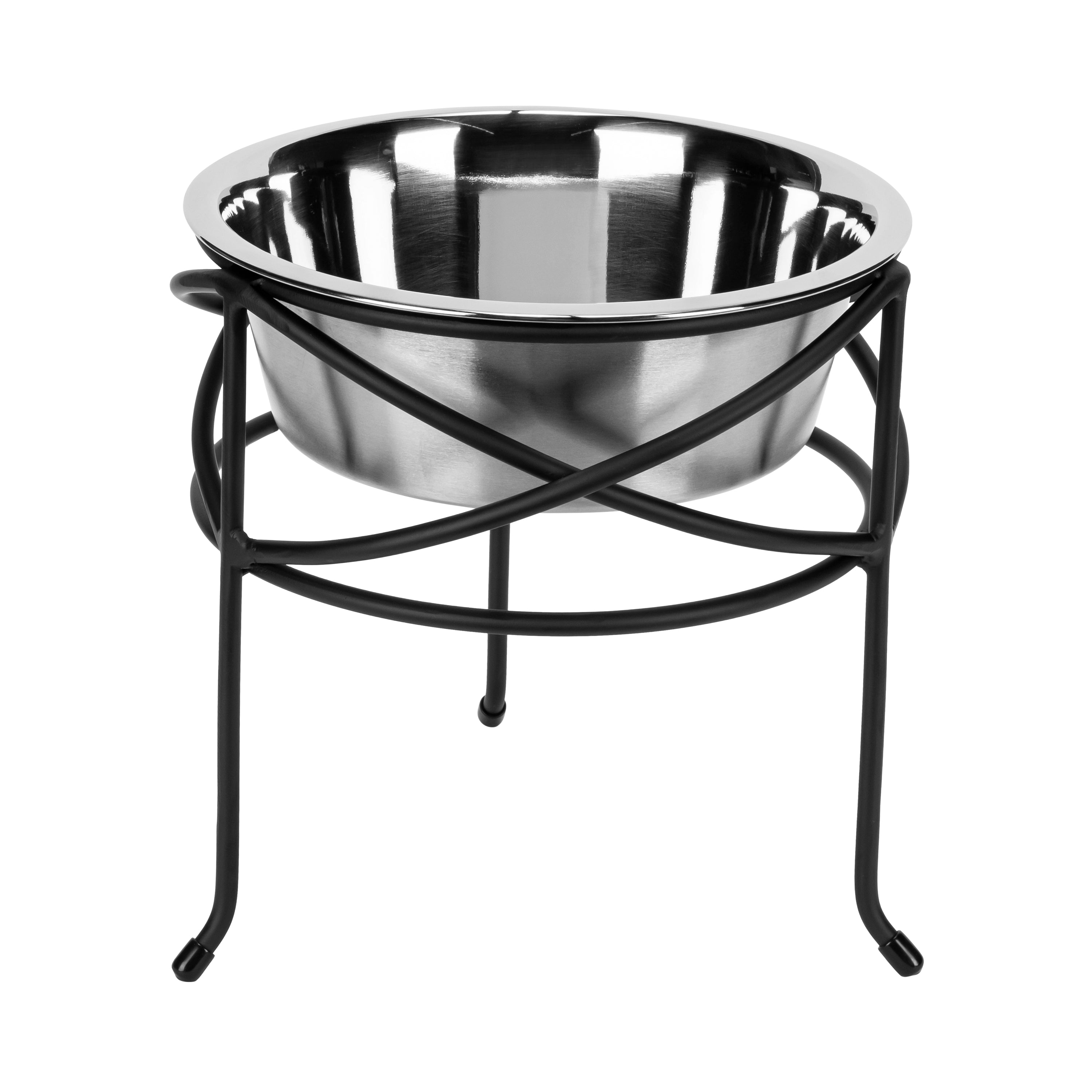 Mesh Single Diner - Contemporary Wrought Iron Stand w/ Elevated Dog Bowl Food, Water (5" / 7" / 10" Tall)