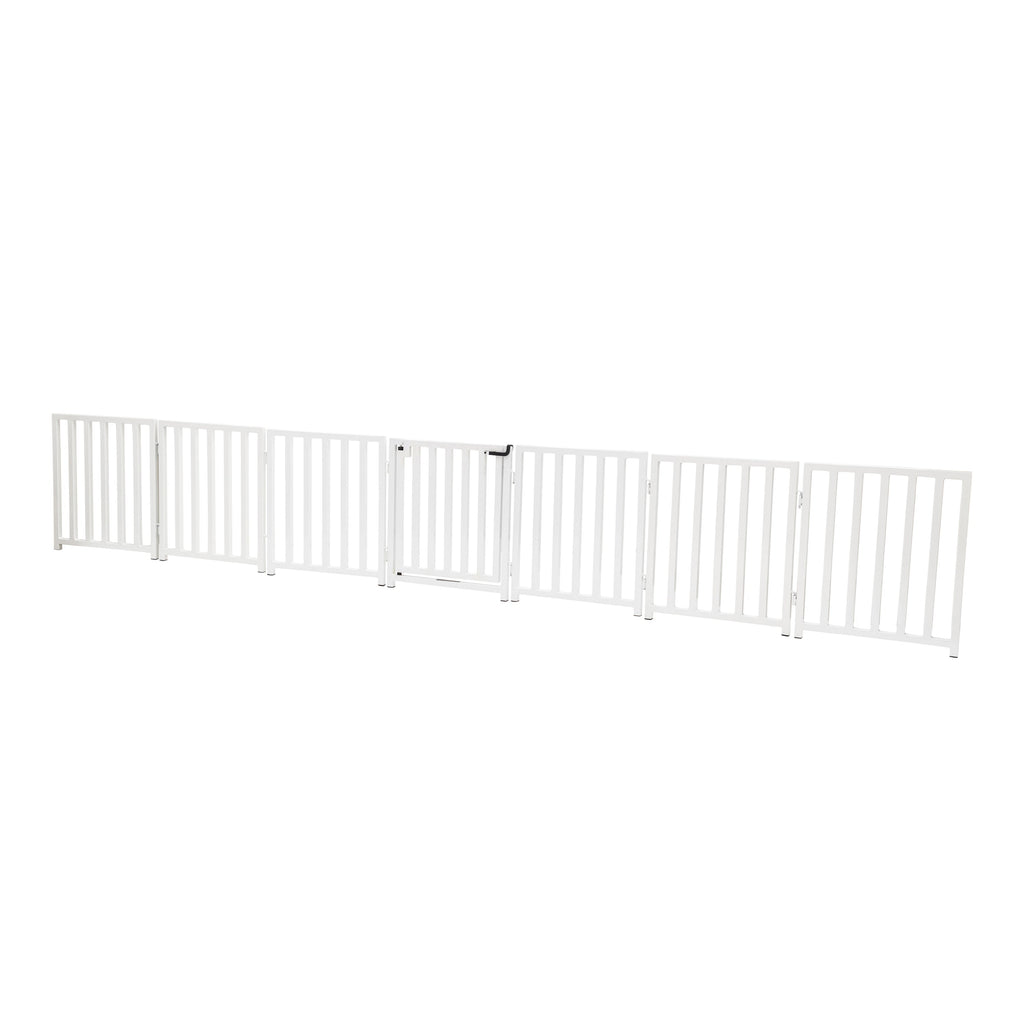 Libro Extra Wide Steel Freestanding (24" H) Dog Gate w/ Door (70" - 117" W) Weather Resistant Outdoor / Indoor Dog Fence - Small Dog