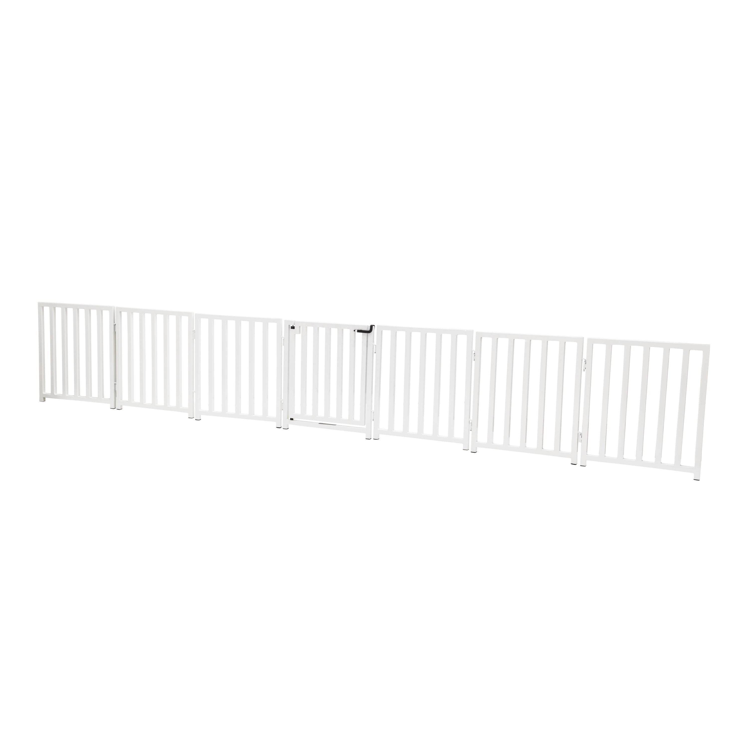 Libro Extra Wide Steel Freestanding (24" H) Dog Gate w/ Door (70" - 117" W) Weather Resistant Outdoor / Indoor Dog Fence - Small Dog