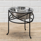 Mesh Single Diner - Contemporary Wrought Iron Stand w/ Elevated Dog Bowl Food, Water (5" / 7" / 10" Tall)