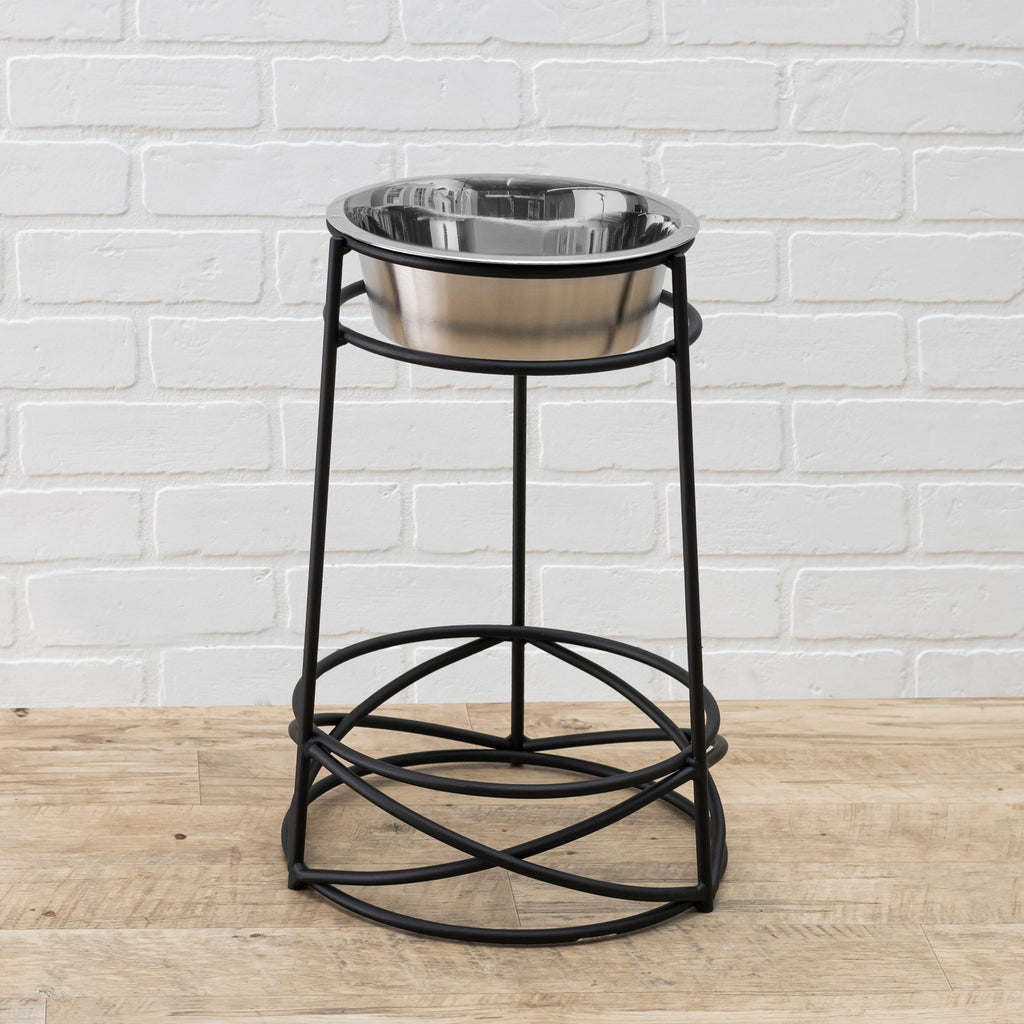 Mesh Single Diner XL - Large Dog, Contemporary Wrought Iron Elevated Dog Bowl Stand (15", 18" Tall)