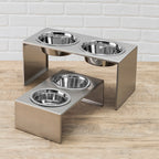 Slate Double Diner - Modern Architectural 304 Stainless Steel Stand, Elevated Dog Bowls (5"/ 9" / 12" / 18" Tall)