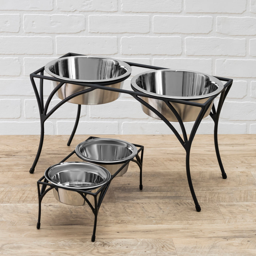 Arbor Double Diner - Elegant Wrought Iron Metal Elevated Dog Bowl Stand ( 5" /  7" / 12" Tall)