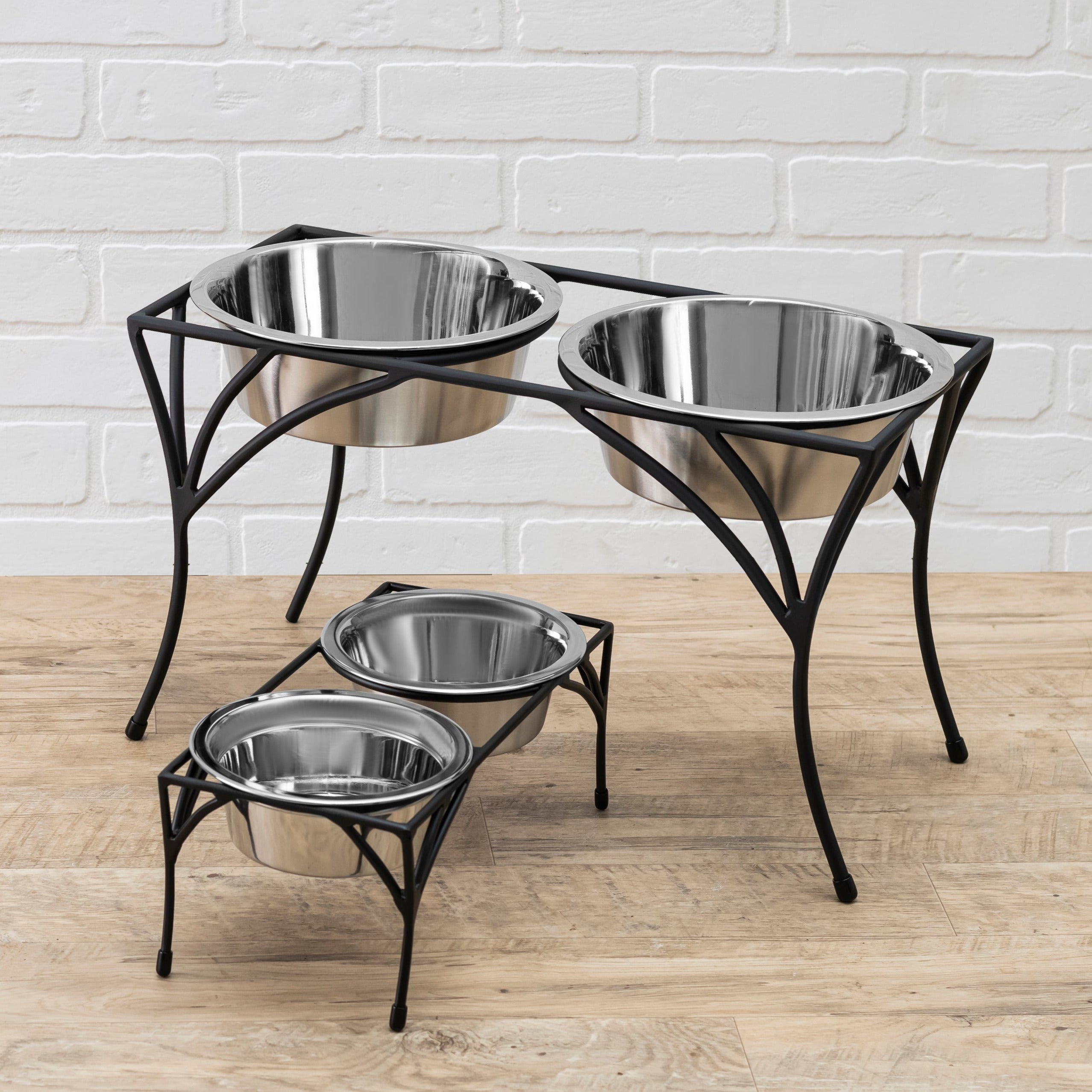 Arbor Double Diner - Elegant Wrought Iron Metal Elevated Dog Bowl Stand ( 5" /  7" / 12" Tall)