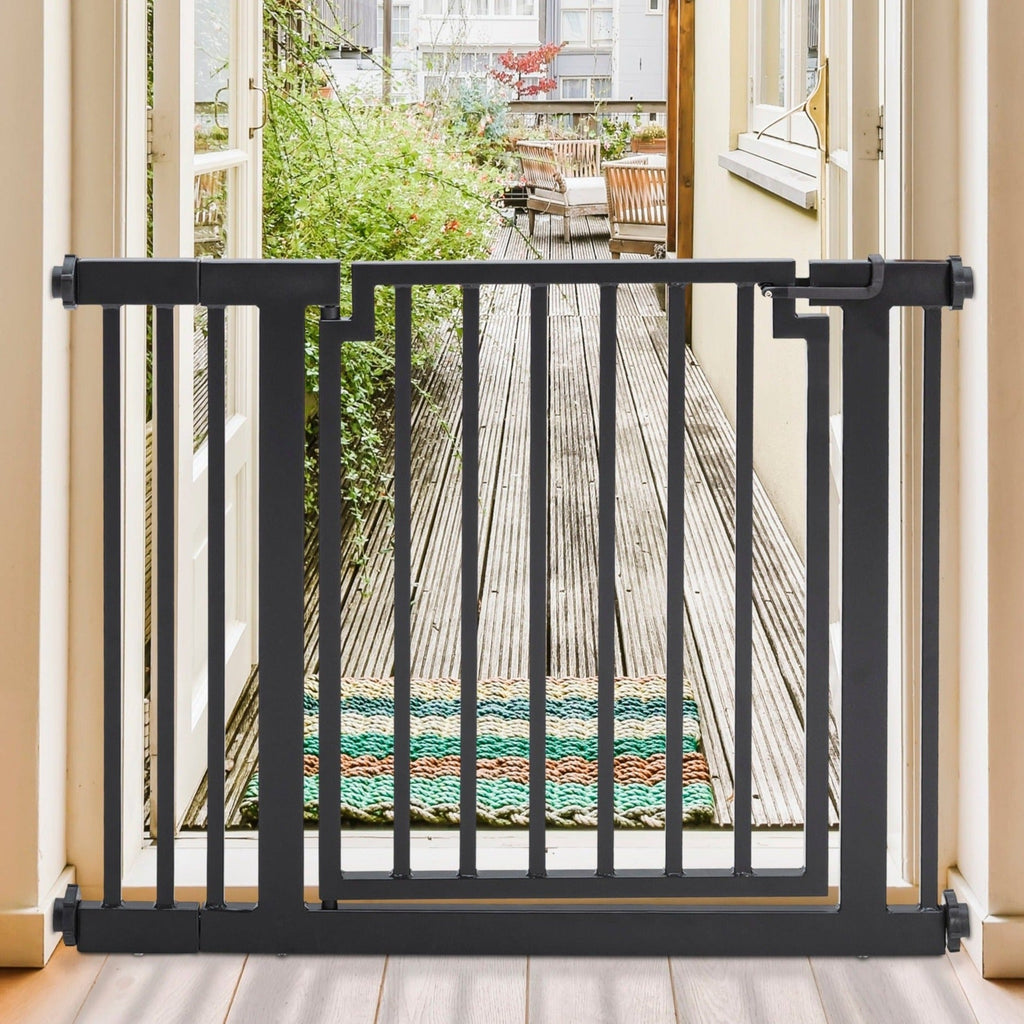Libro Steel Outdoor Dog Gate w/ Door (28.5" - 61.5" Extra Wide) Modern 32" Tall Deck Gate, Easy Pressure Mounted (No Drill)