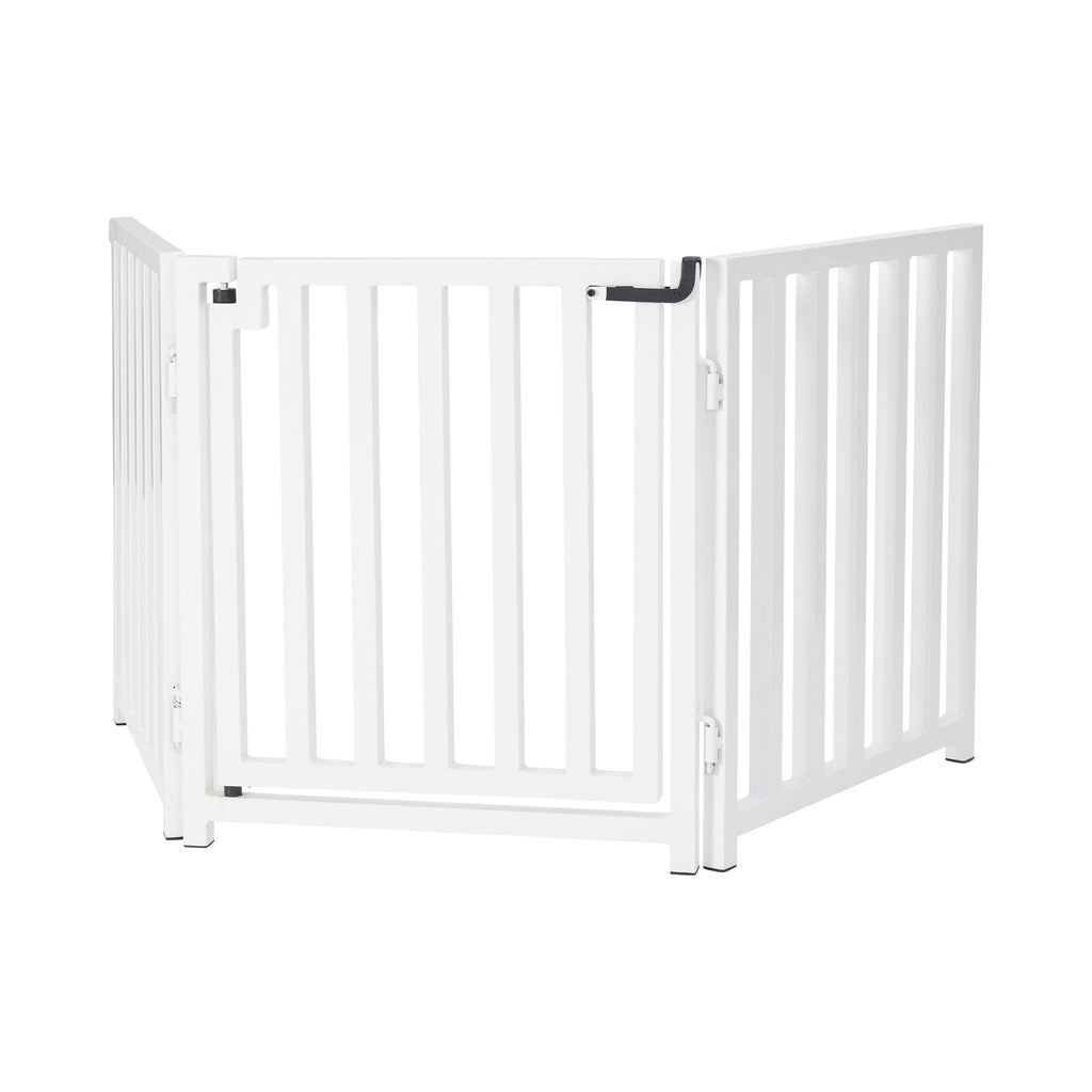 Libro Freestanding All-Weather Steel Dog Gate w/ Door (23" - 70" Extra Wide) Modern Pet Fence, Adjustable Indoor / Outdoor, 24" Tall Small Dog