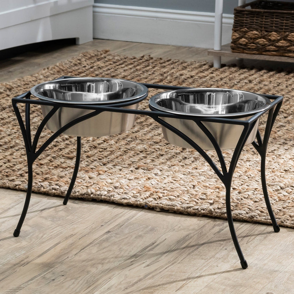 Arbor Double Diner - Elegant Wrought Iron Metal Elevated Dog Bowl Stand ( 5" /  7" / 12" Tall)