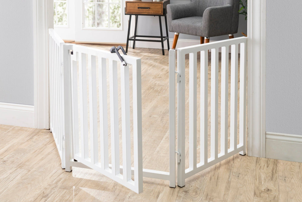 Libro Freestanding All-Weather Steel Dog Gate w/ Door (23" - 70" Extra Wide) Modern Pet Fence, Adjustable Indoor / Outdoor, 24" Tall Small Dog