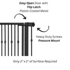 Dahlia Slim Gap 42" Extra Tall Pet Gate w/ Door (34.5" - 61.5" Extra Wide) Wrought Iron / Steel - Indoor Easy Pressure Mounted - Strong Dog, Cat