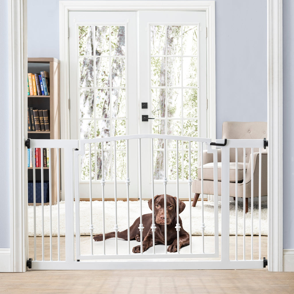 Emperor Rings Extra Wide Dog Gate w/ Door (59" - 86" W) Decorative Wrought Iron / Steel, Indoor Easy Pressure Mounted - 32" Tall