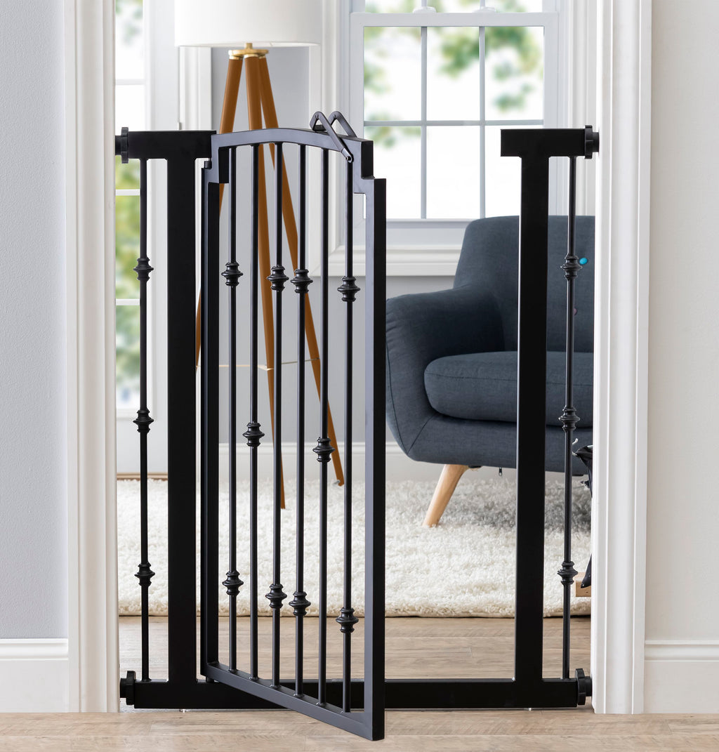 Emperor Rings 42" Extra Tall Dog Gate w/ Door (28.5" - 61.5" Extra Wide) Heavy Duty Decorative Wrought Iron / Steel - Indoor Easy Pressure Mounted