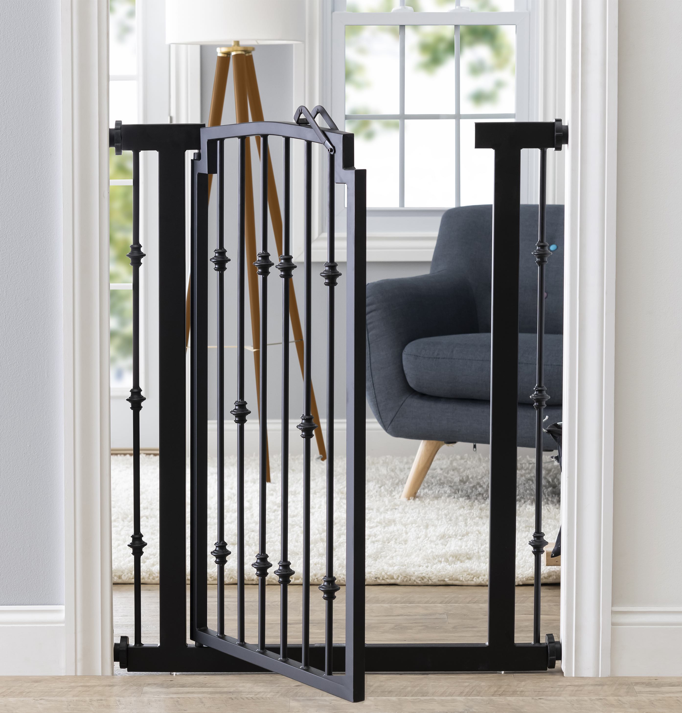 Emperor Rings 42" Extra Tall Dog Gate w/ Door (28.5" - 61.5" Extra Wide) Heavy Duty Decorative Wrought Iron / Steel - Indoor Easy Pressure Mounted