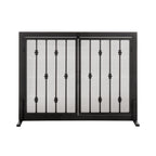 Emperor Rings Fireplace Screen - Modern Ornamental Black Wrought Iron Metal, Freestanding w/ Doors (33" Tall x 44" Wide)