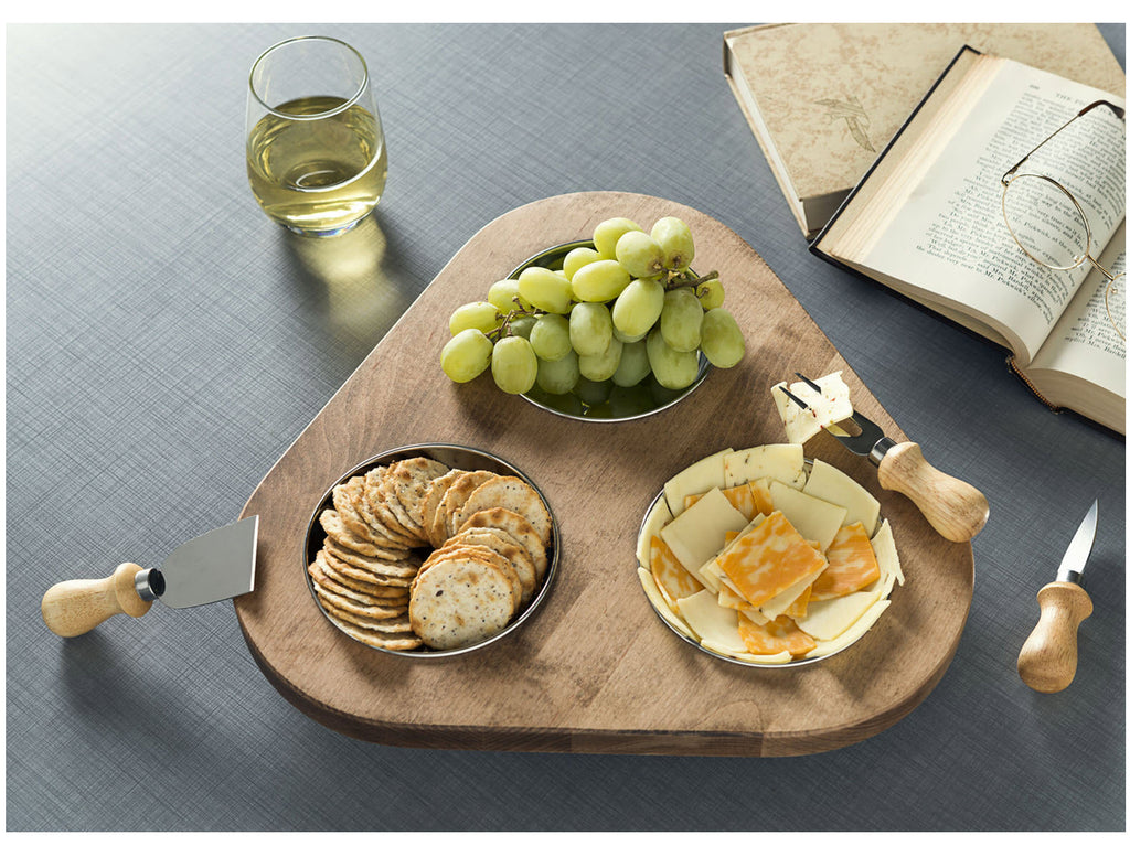 Fayette Lazy Susan - Designer Hardwood w/ Stainless Steel Bowls