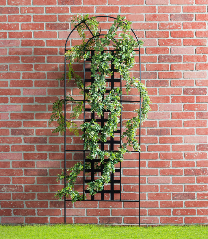 Chaucer Metal Plant Trellis - 72" Tall, Architectural Black Wrought Iron Metal, Single Panel w/ Feet, Indoor / Outdoor