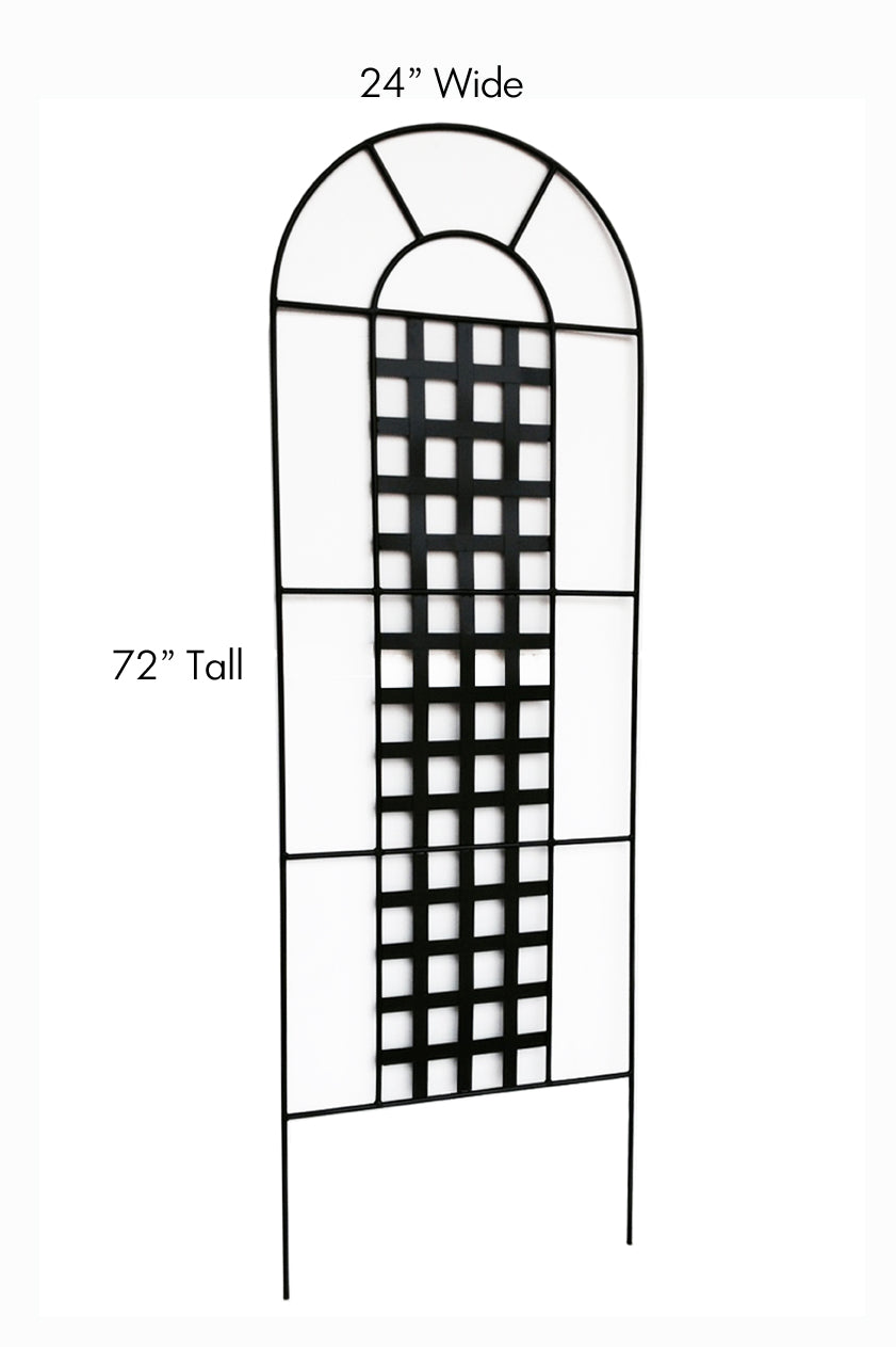 Chaucer Metal Plant Trellis - 72" Tall, Architectural Black Wrought Iron Metal, Single Panel w/ Feet, Indoor / Outdoor