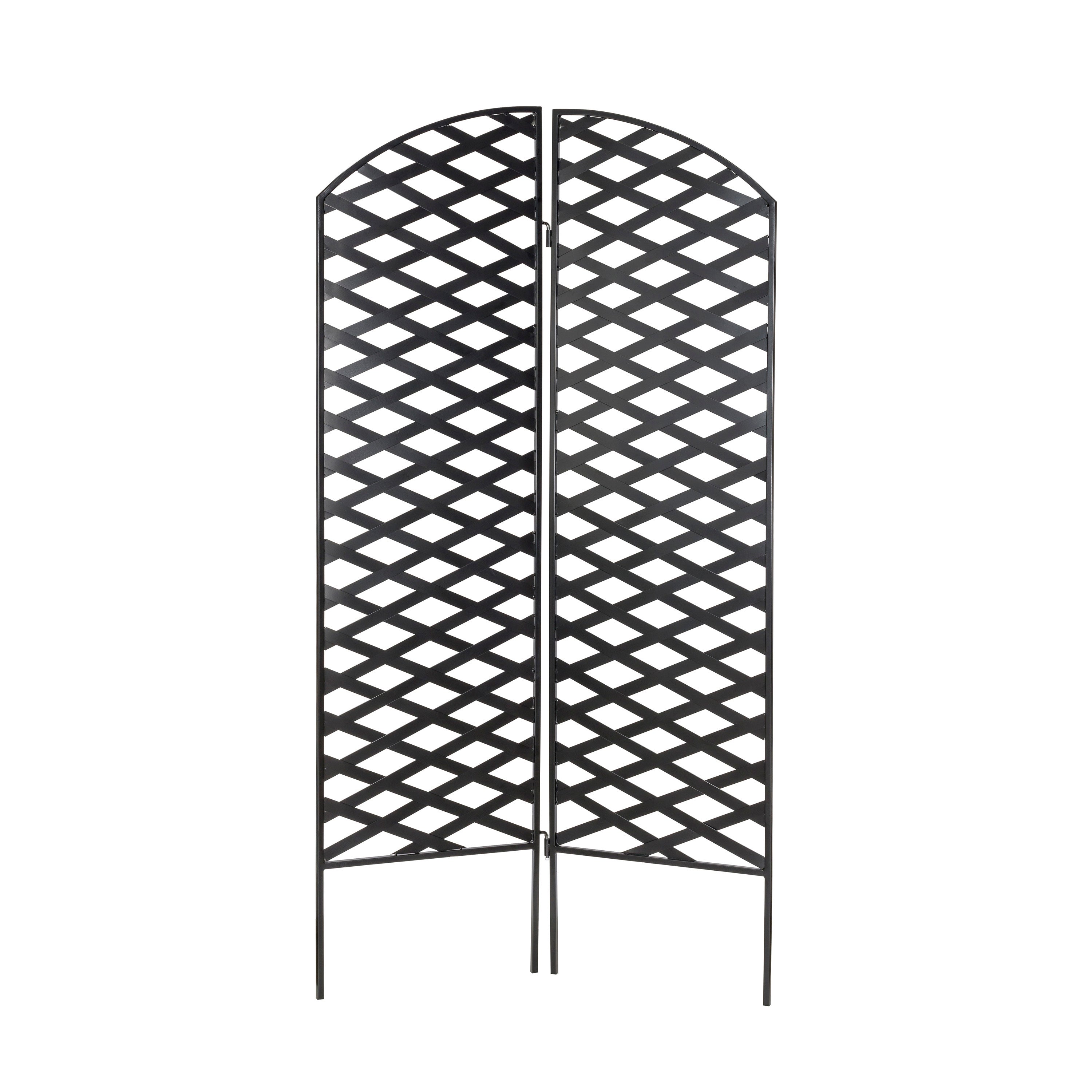 Camper Garden Screen - 72" Tall Plant Trellis, Modern Black Iron Metal, 2 Panel w/ Feet. Indoor / Outdoor