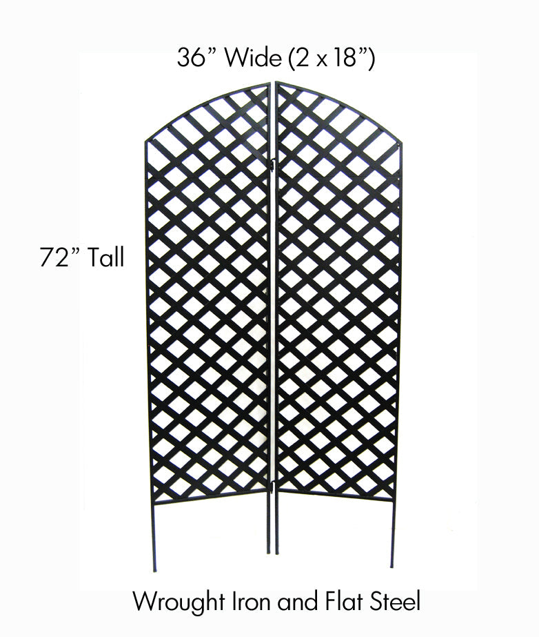 Camper Garden Screen - 72" Tall Plant Trellis, Modern Black Iron Metal, 2 Panel w/ Feet. Indoor / Outdoor