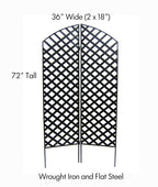 Camper Garden Screen - 72" Tall Plant Trellis, Modern Black Iron Metal, 2 Panel w/ Feet. Indoor / Outdoor