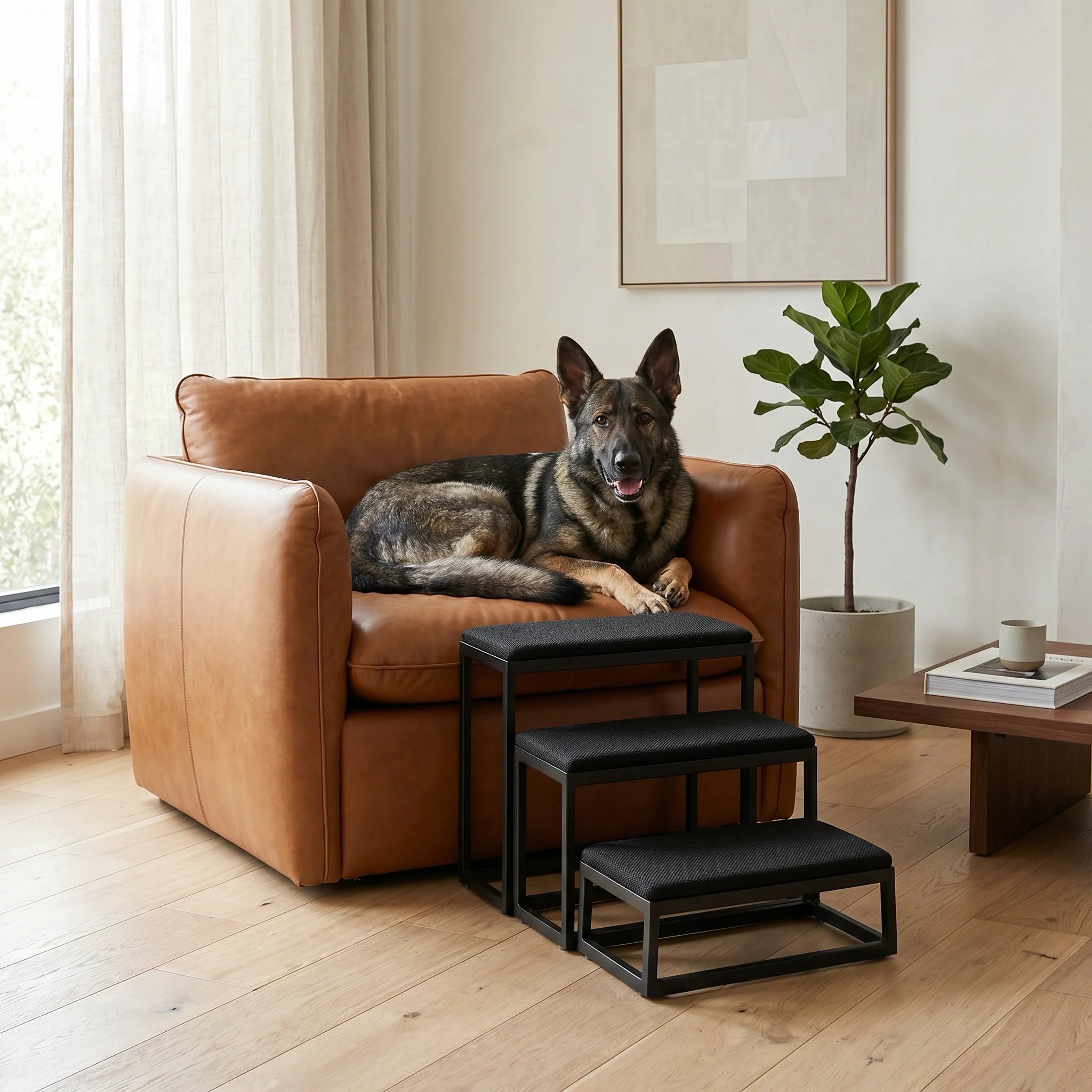 Shana Pet Steps - Modern 19" Tall, Wide Metal Dog Stairs for Small - Large Dogs (180 lbs)