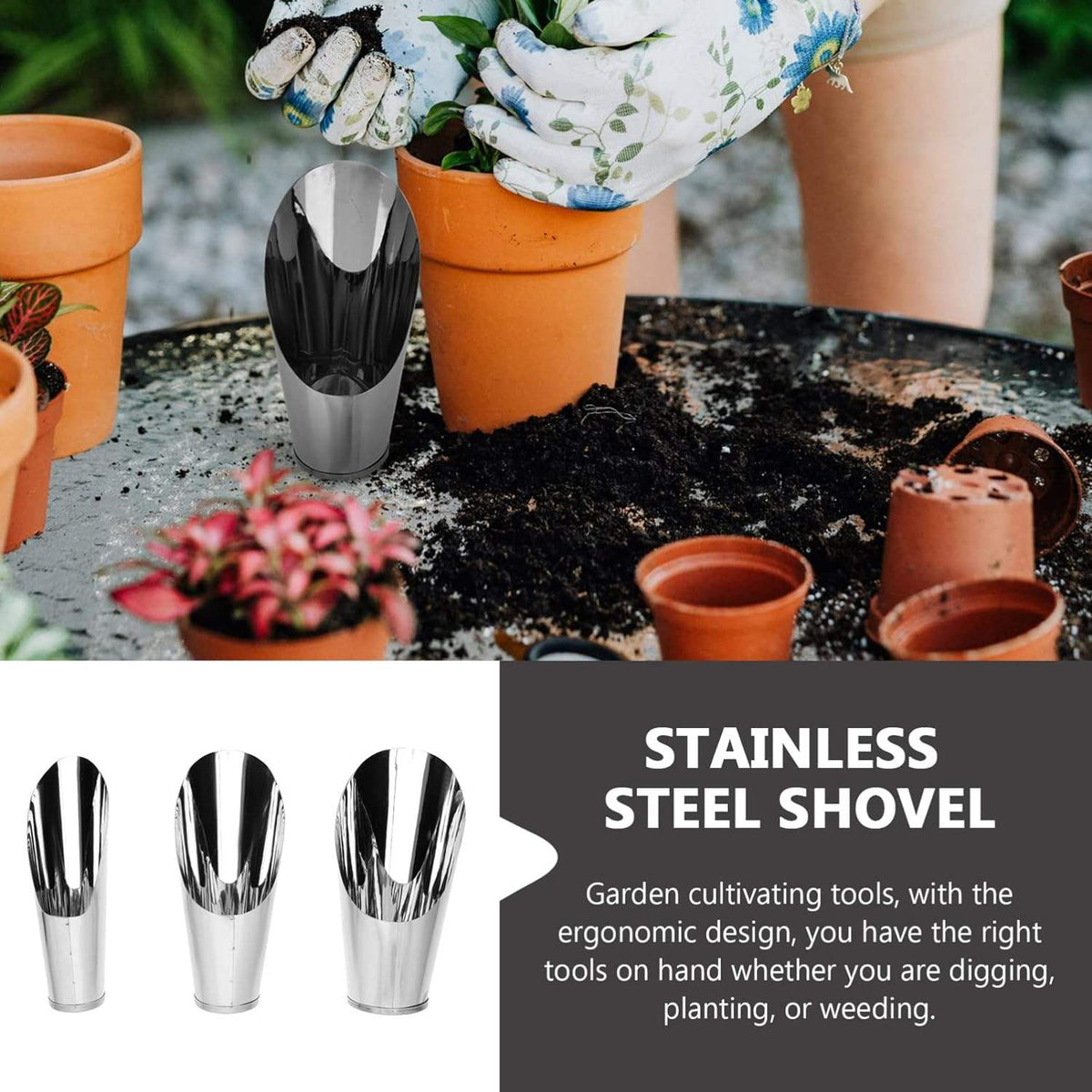 Zevolim| Stainless Steel Scoop for Potting Soil – Robust Planting Scoop for Garden and Balcony