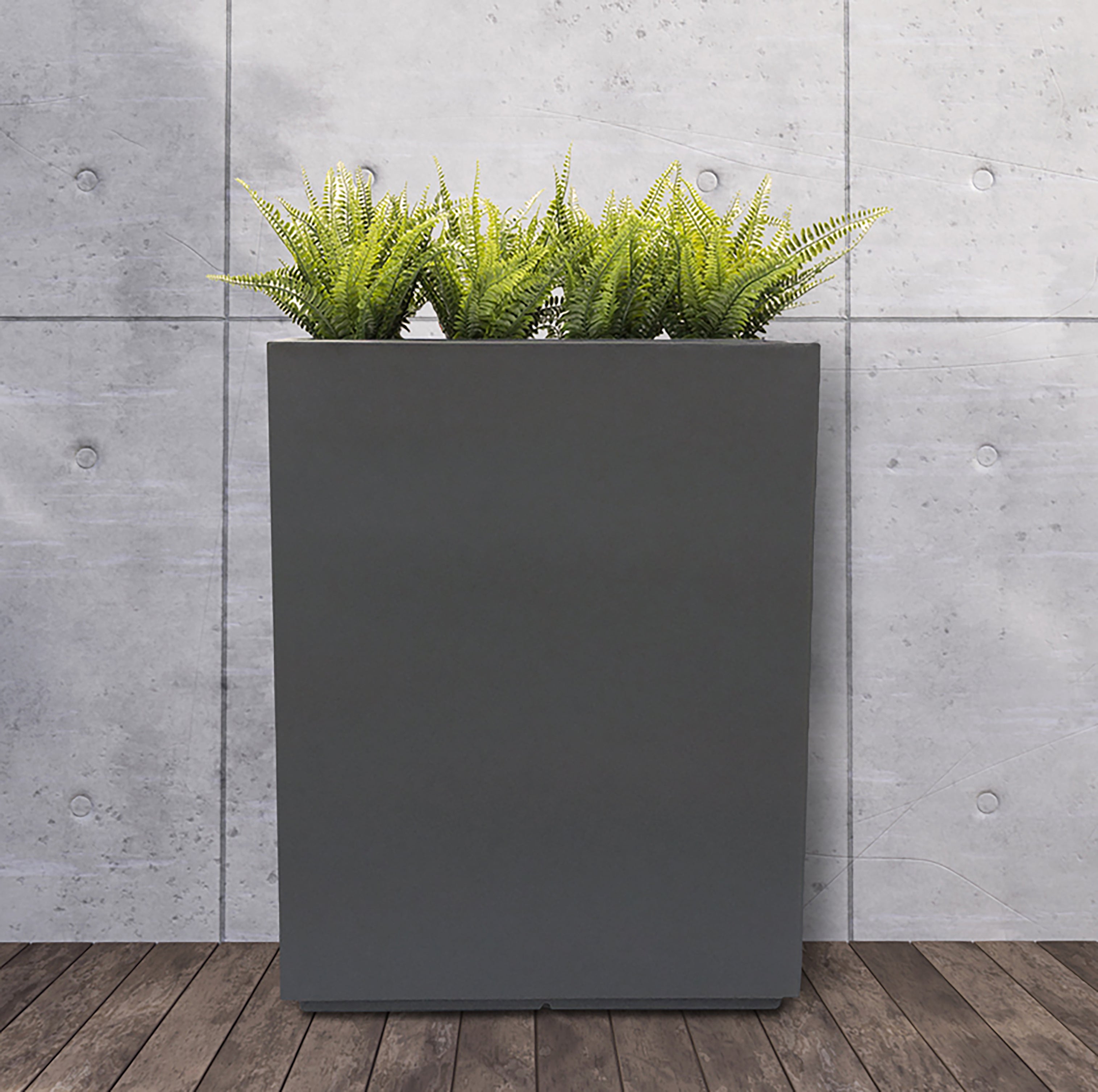 Hamilton 30" Tall Privacy Planter - Modern Steel-Reinforced Fiberglass Block - Indoor / Outdoor (23" L x 12" W x 30" H)