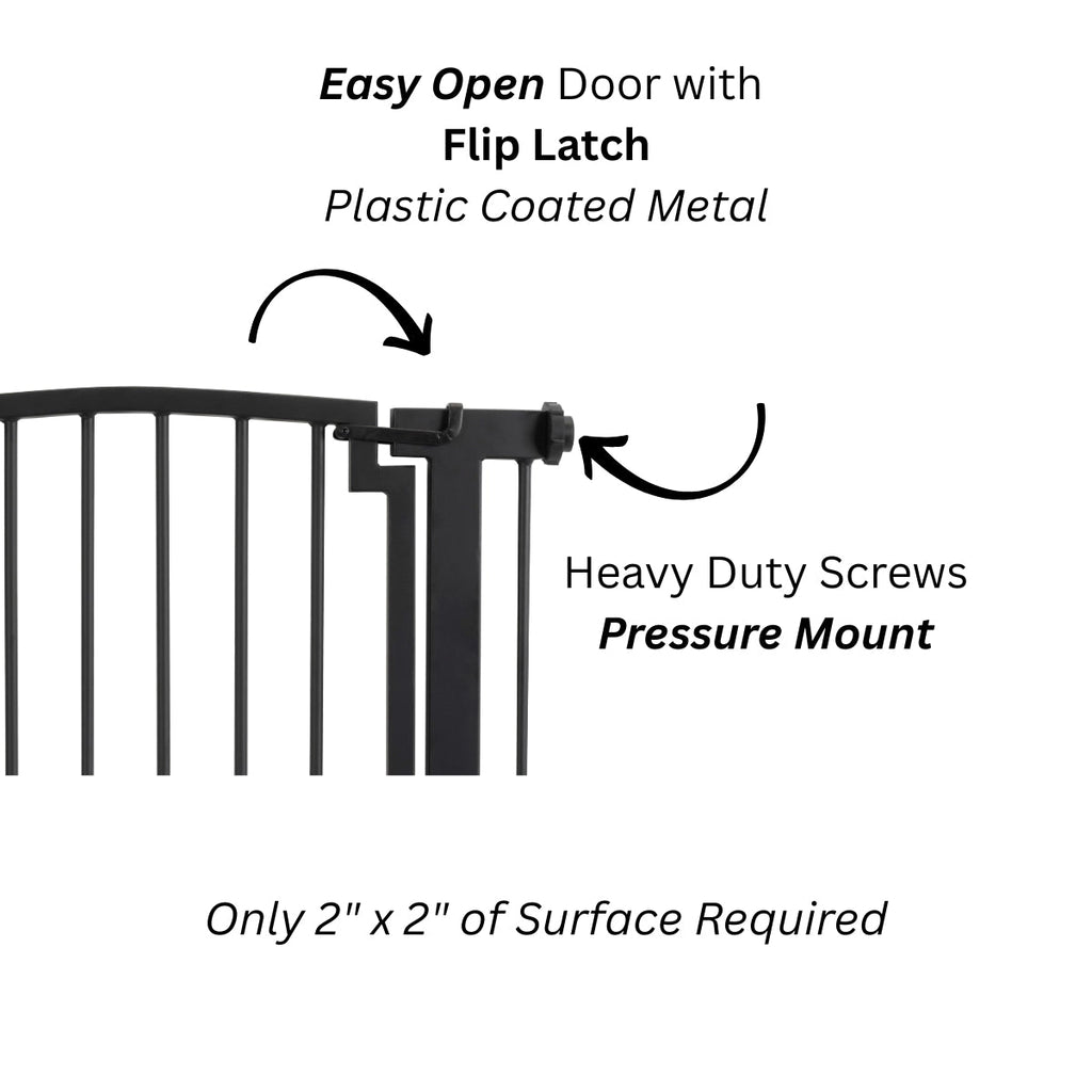 Harper Metal Dog Gate w/ Door (28.5" - 61.5" Extra Wide) Modern Black Steel, Indoor Easy Pressure Mounted (No Drill) 32" Tall