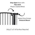 Harper Metal Dog Gate w/ Door (28.5" - 61.5" Extra Wide) Modern Black Steel, Indoor Easy Pressure Mounted (No Drill) 32" Tall