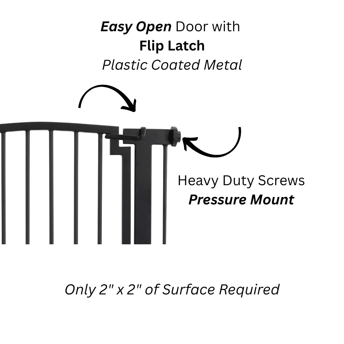 Harper Metal Dog Gate w/ Door (28.5" - 61.5" Extra Wide) Modern Black Steel, Indoor Easy Pressure Mounted (No Drill) 32" Tall