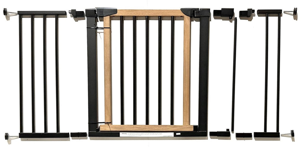Logan Dog Gate - Modern Hardwood & Steel 30" Tall w/ Self Close Door, Extendable, Pressure Mounted (29.5" - 51.5" Wide)
