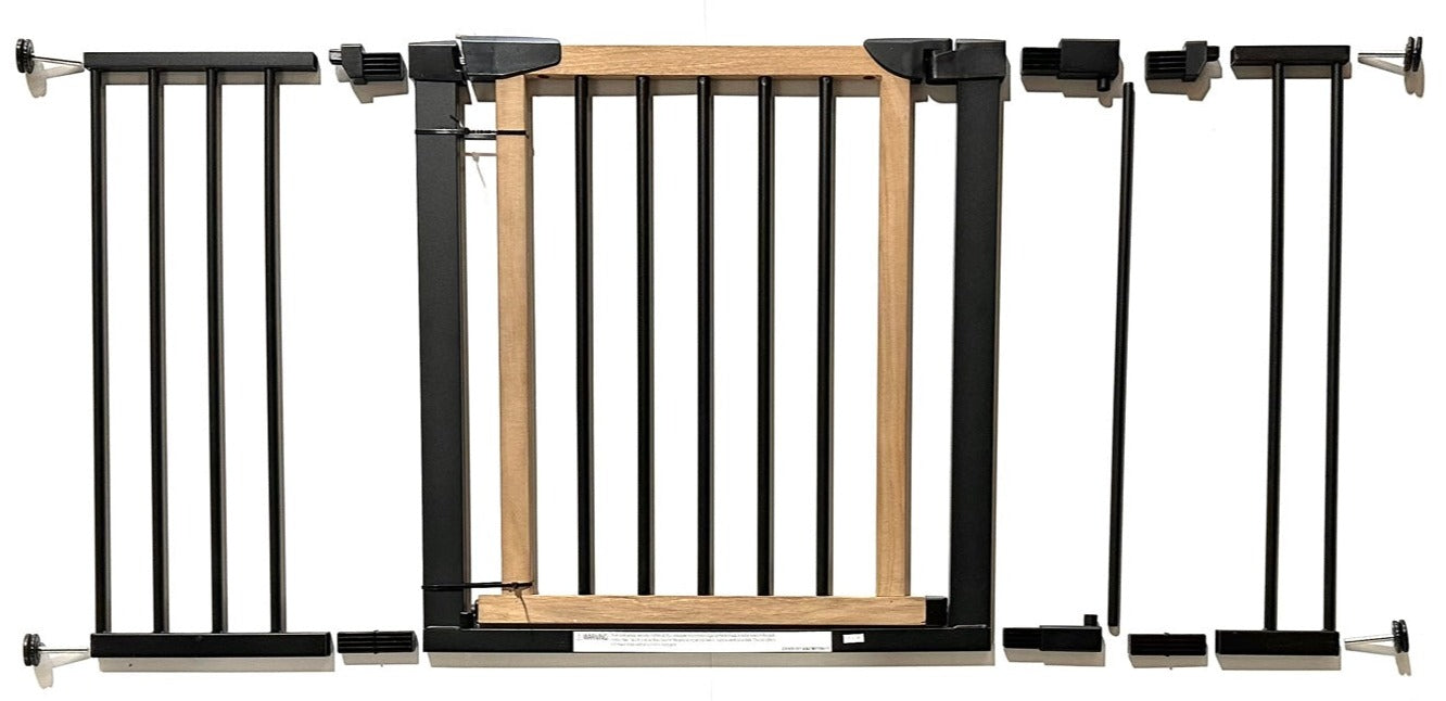 Logan Dog Gate - Modern Hardwood & Steel 30" Tall w/ Self Close Door, Extendable, Pressure Mounted (29.5" - 51.5" Wide)