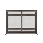 Indus Fireplace Screen- Modern Mission Wrought Iron, Freestanding Flat w/ Doors (44" W x 33" Tall)