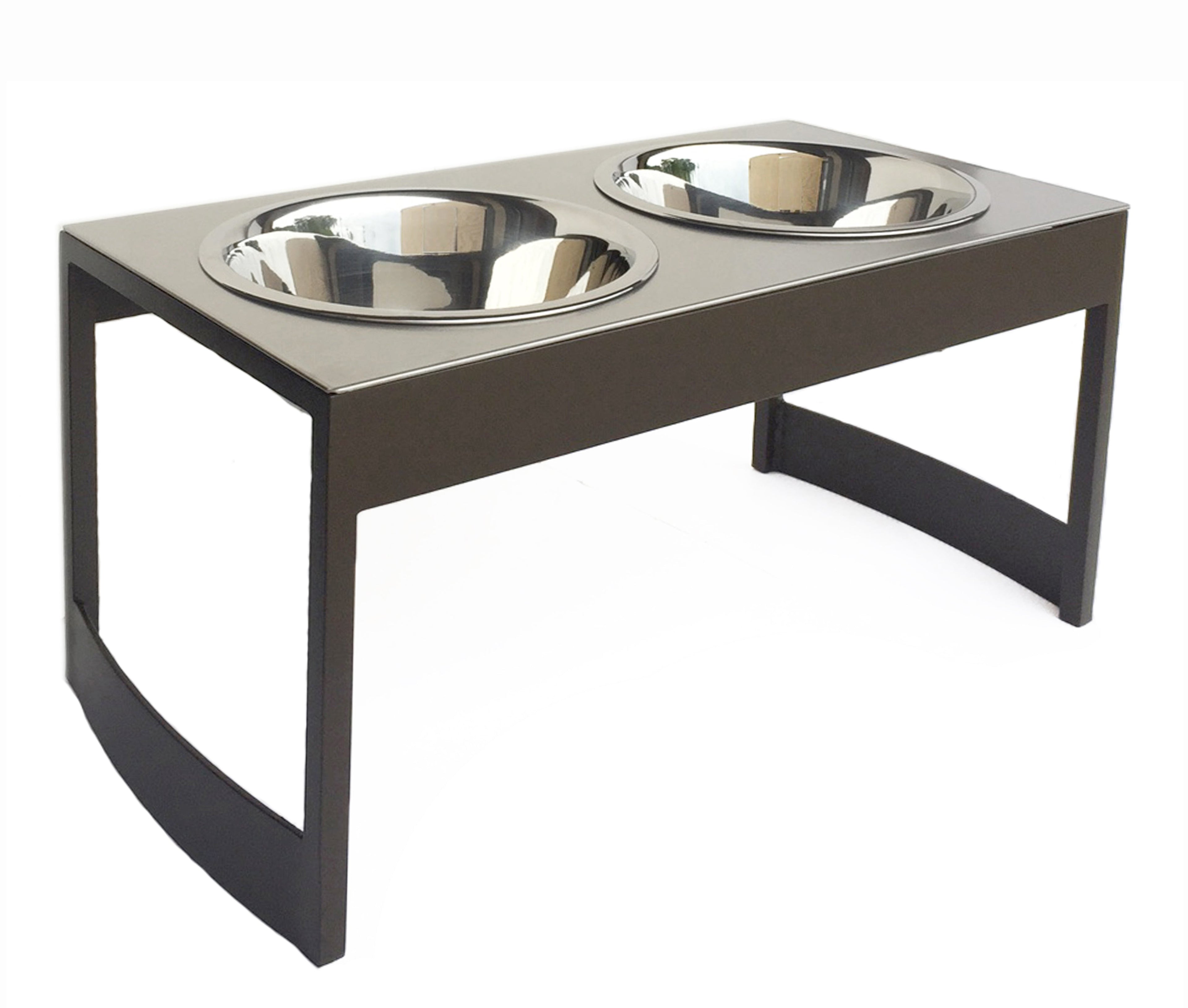 Indus Steel Double Diner - Modern Architectural Heavy Duty Elevated Dog Bowl Feeder (XS 4.5" Tall / 12" Large Dog)