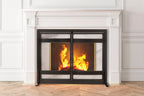 Indus Fireplace Screen- Modern Mission Wrought Iron, Freestanding Flat w/ Doors (44" W x 33" Tall)