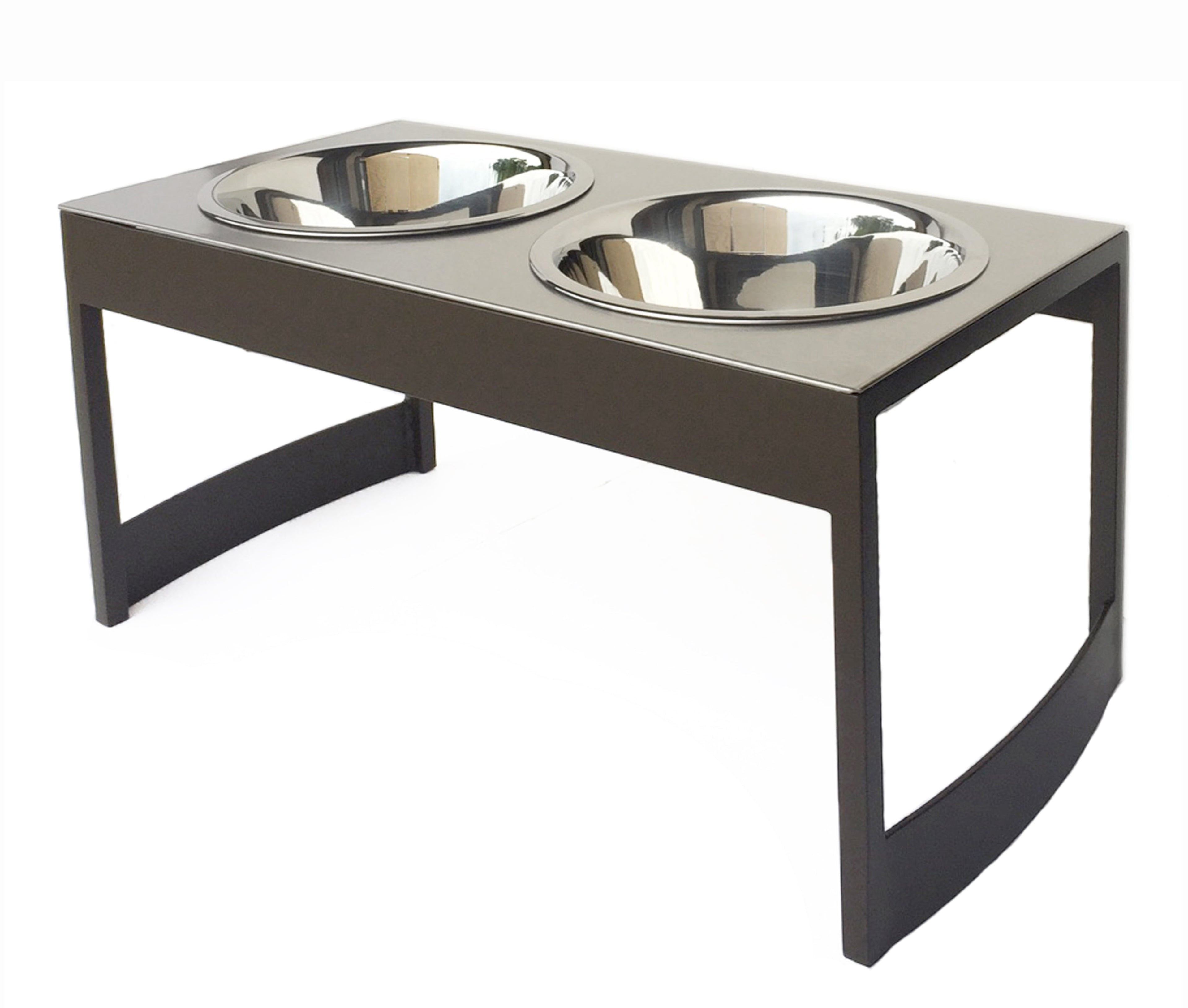 Indus Steel Double Diner - Modern Architectural Heavy Duty Elevated Dog Bowl Feeder (XS 4.5" Tall / 12" Large Dog)