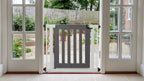 Jasmine Outdoor Dog Gate w/ Door (34.5" - 61.5" Extra Wide) Modern Steel, Heavy Duty 32" Tall, Pressure Mounted w / Fiberglass Door