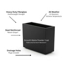 Julian Large Rectangle Planter - Architectural Fiberglass w/ Steel Reinforcement - Long Block w/ Drainage, Indoor / Outdoor (30" L x 12" W x 24" H)