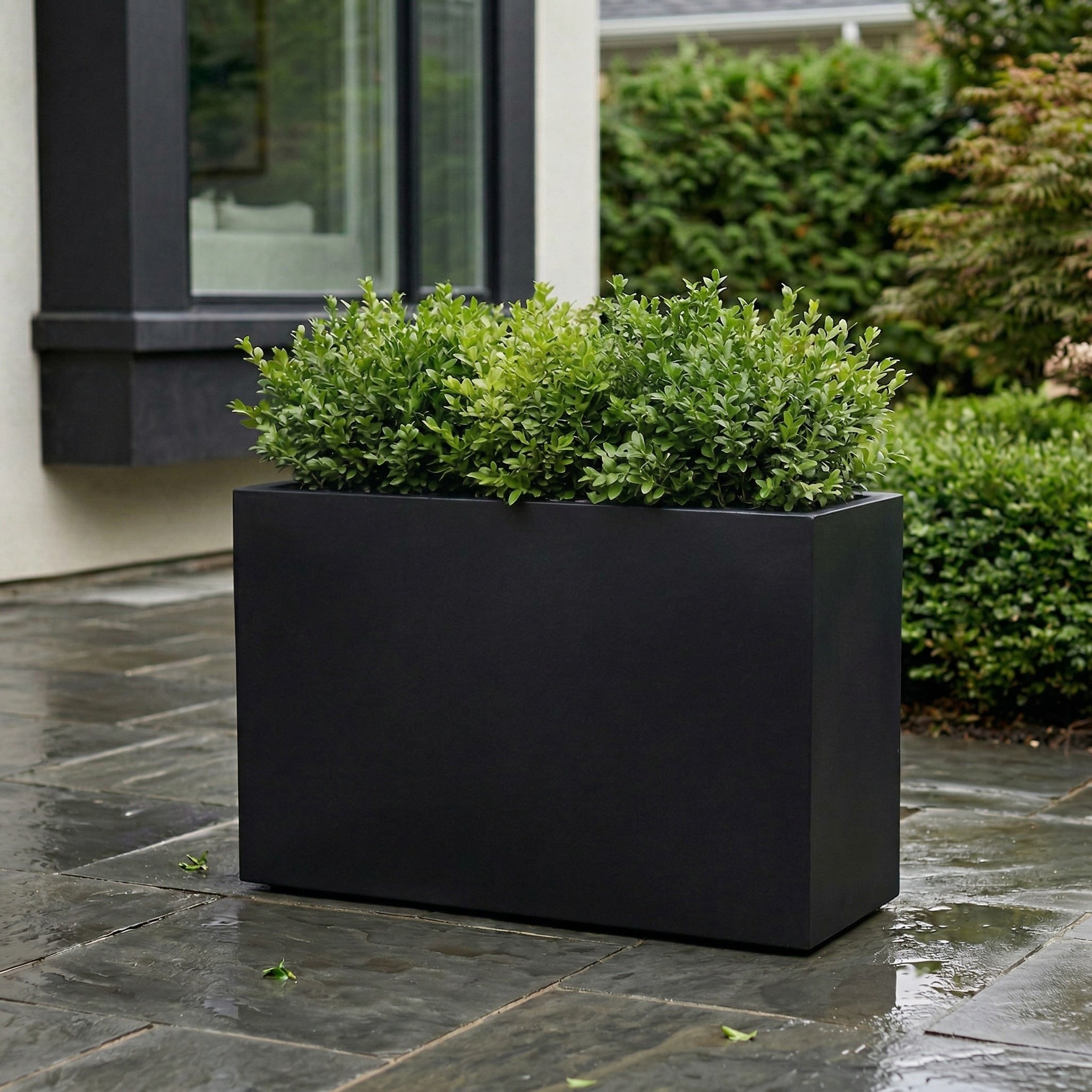 Julian Large Rectangle Planter - Architectural Fiberglass w/ Steel Reinforcement - Long Block w/ Drainage, Indoor / Outdoor (30" L x 12" W x 24" H)