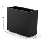 Julian Large Rectangle Planter - Architectural Fiberglass w/ Steel Reinforcement - Long Block w/ Drainage, Indoor / Outdoor (30" L x 12" W x 24" H)