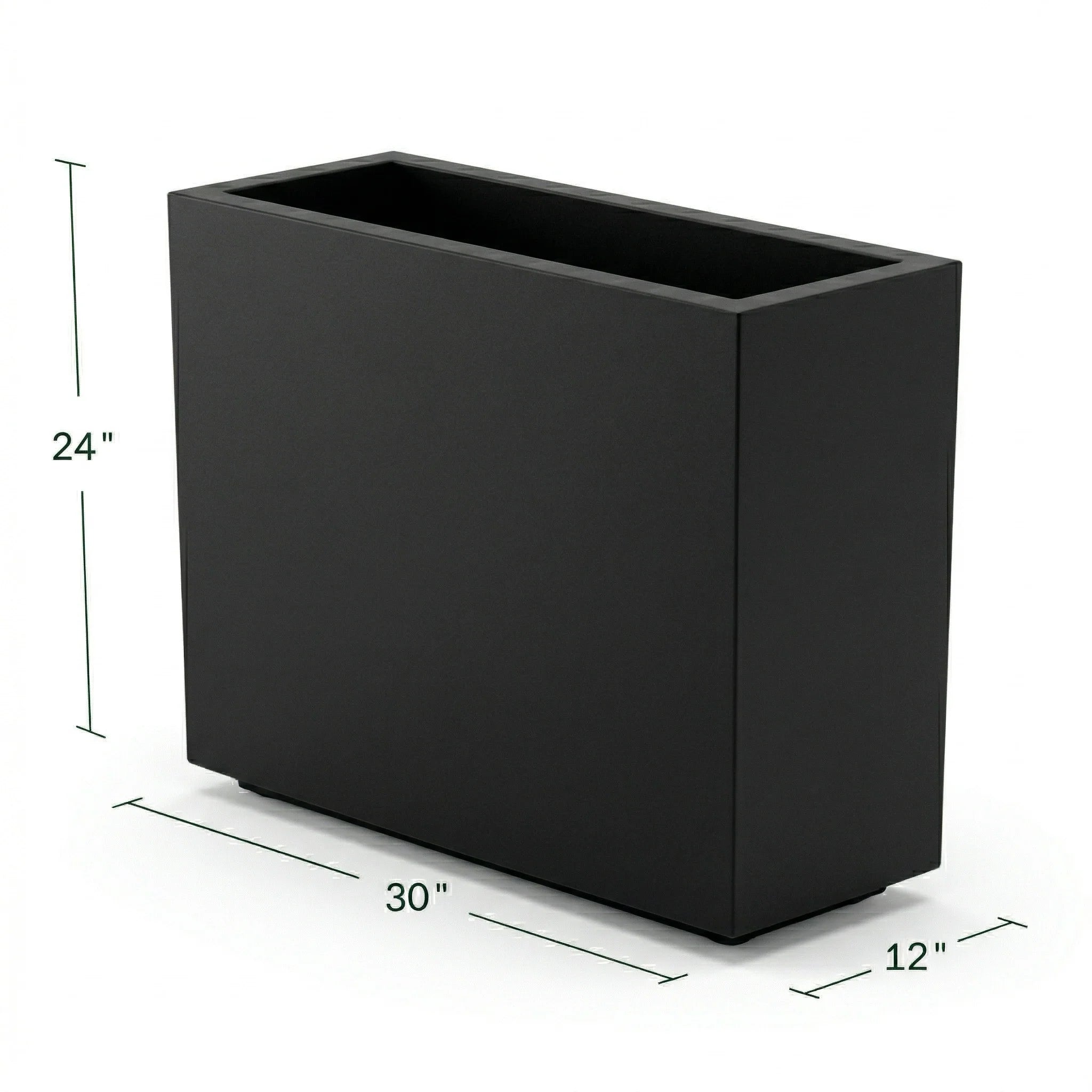 Julian Large Rectangle Planter - Architectural Fiberglass w/ Steel Reinforcement - Long Block w/ Drainage, Indoor / Outdoor (30" L x 12" W x 24" H)
