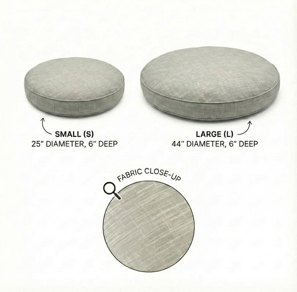Khush Circle Bed - Modern, Upholstery Grade Dog Bed. Washable. Small 25", Large 44"" Round