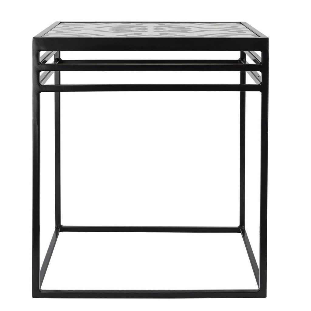 Lang Patio Table - Modern Architectural Tile Top, Steel Frame (16" x 16" x 19" Tall)