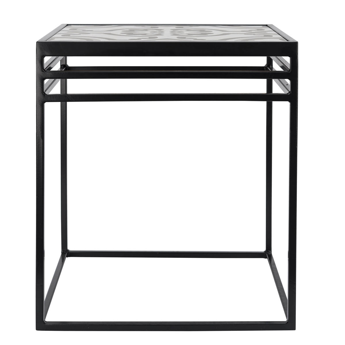 Lang Patio Table - Modern Architectural Tile Top, Steel Frame (16" x 16" x 19" Tall)