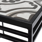 Lang Patio Table - Modern Architectural Tile Top, Steel Frame (16" x 16" x 19" Tall)