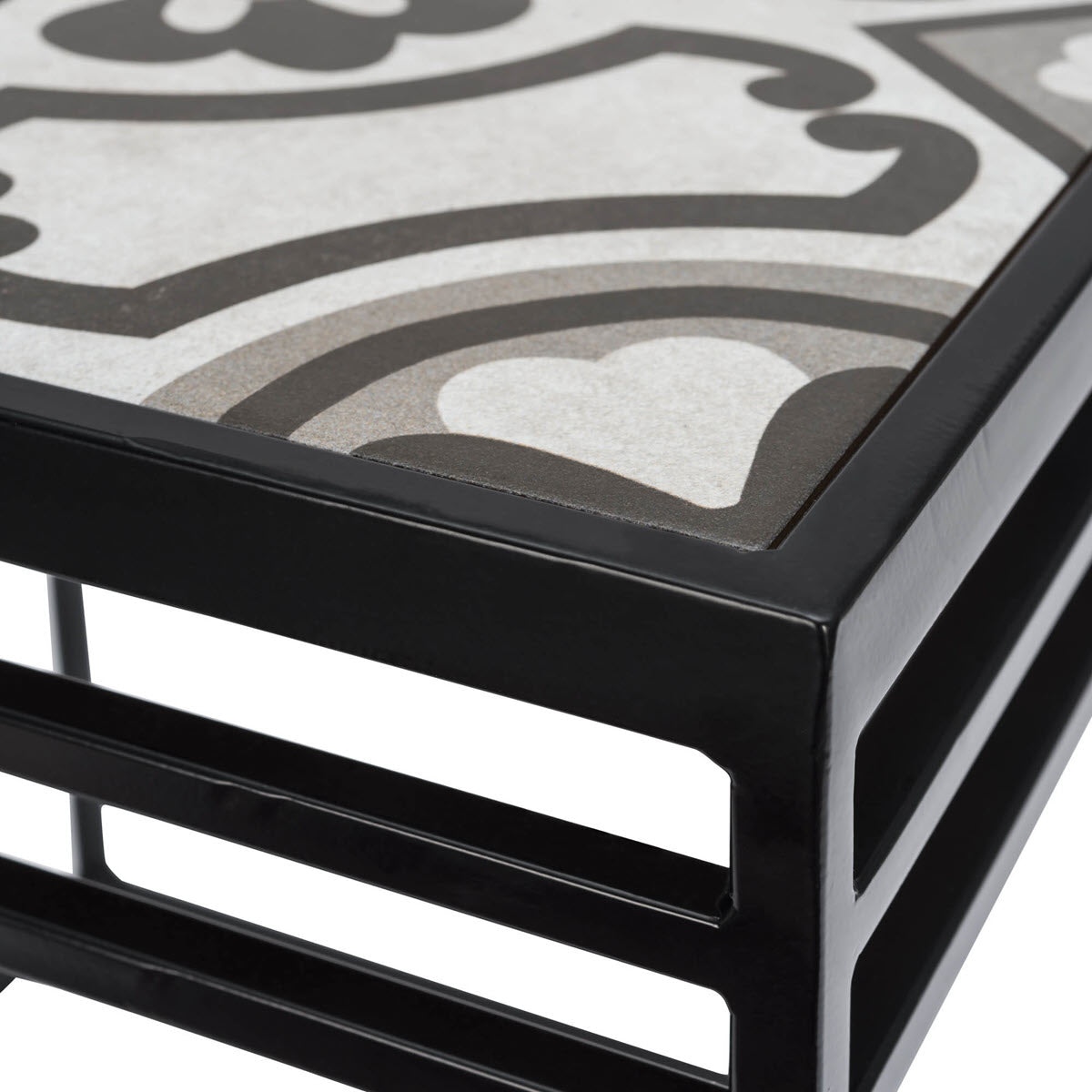 Lang Patio Table - Modern Architectural Tile Top, Steel Frame (16" x 16" x 19" Tall)