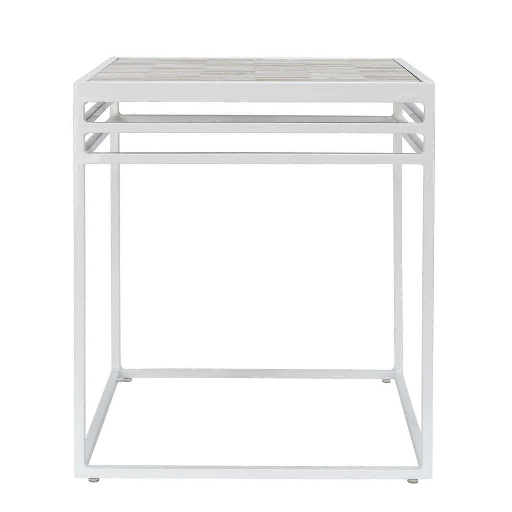 Lang Patio Table - Modern Architectural Tile Top, Steel Frame (16" x 16" x 19" Tall)