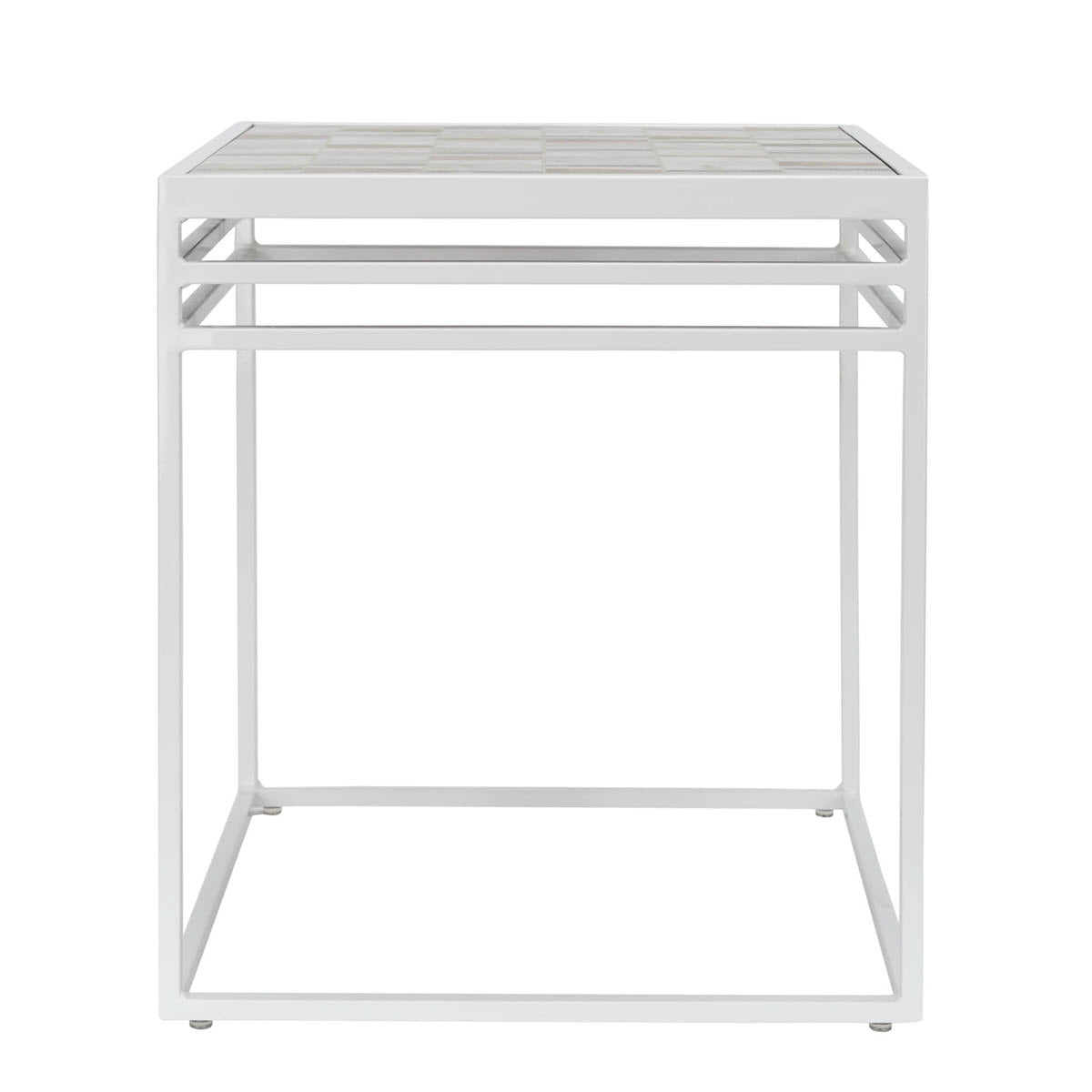 Lang Patio Table - Modern Architectural Tile Top, Steel Frame (16" x 16" x 19" Tall)