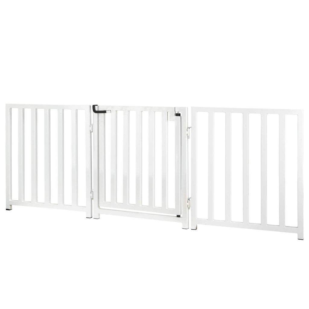 Libro Freestanding All-Weather Steel Dog Gate w/ Door (23" - 70" Extra Wide) Modern Pet Fence, Adjustable Indoor / Outdoor, 24" Tall Small Dog
