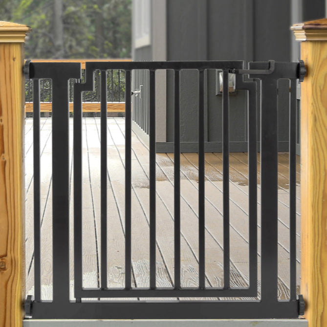 Libro Steel Outdoor Dog Gate w/ Door (28.5" - 61.5" Extra Wide) Modern 32" Tall Deck Gate, Easy Pressure Mounted (No Drill)
